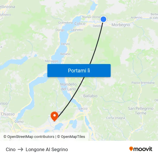 Cino to Longone Al Segrino map
