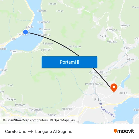 Carate Urio to Longone Al Segrino map