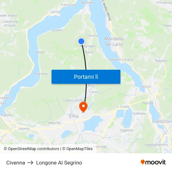Civenna to Longone Al Segrino map