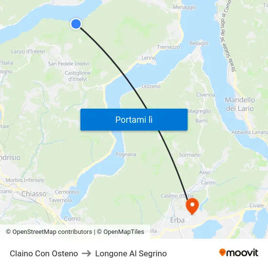 Claino Con Osteno to Longone Al Segrino map