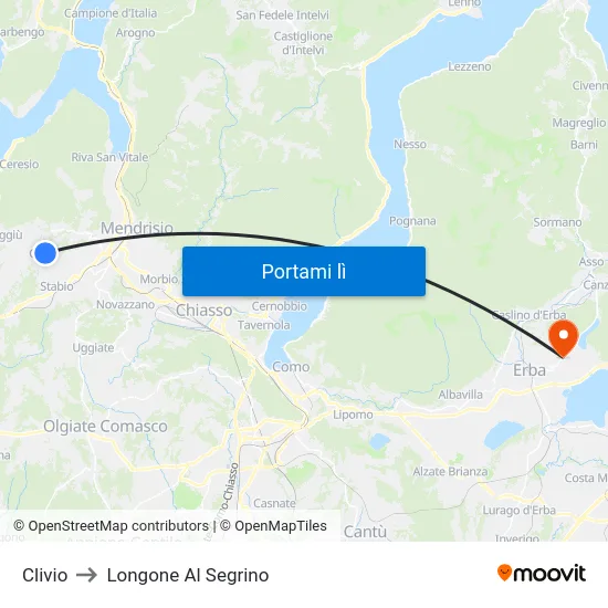 Clivio to Longone Al Segrino map