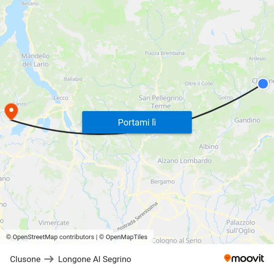 Clusone to Longone Al Segrino map