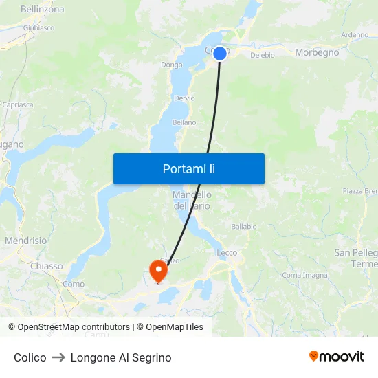 Colico to Longone Al Segrino map