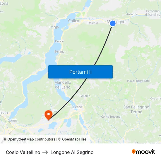 Cosio Valtellino to Longone Al Segrino map
