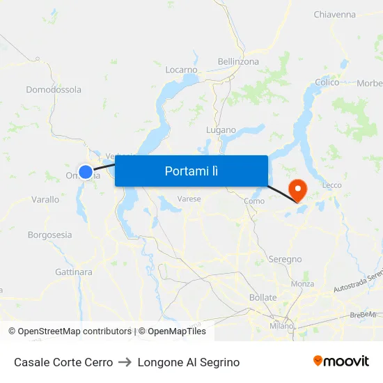 Casale Corte Cerro to Longone Al Segrino map