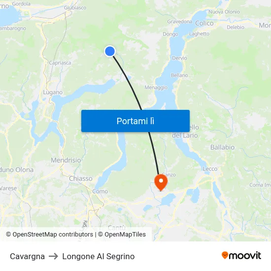 Cavargna to Longone Al Segrino map