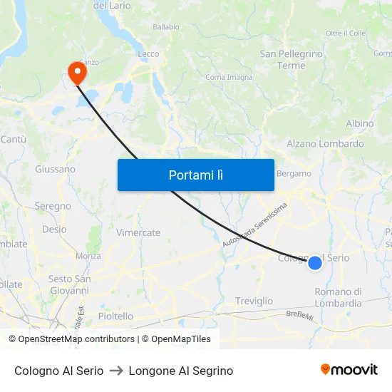 Cologno Al Serio to Longone Al Segrino map
