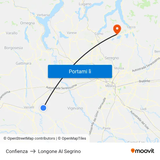 Confienza to Longone Al Segrino map