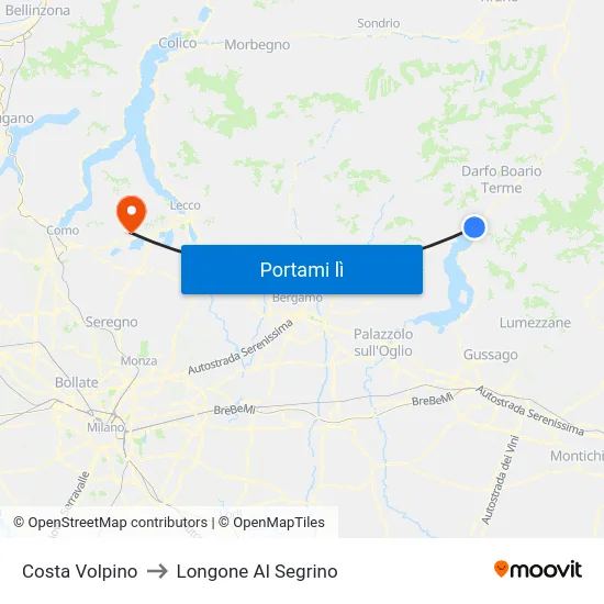 Costa Volpino to Longone Al Segrino map