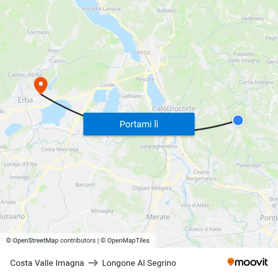 Costa Valle Imagna to Longone Al Segrino map