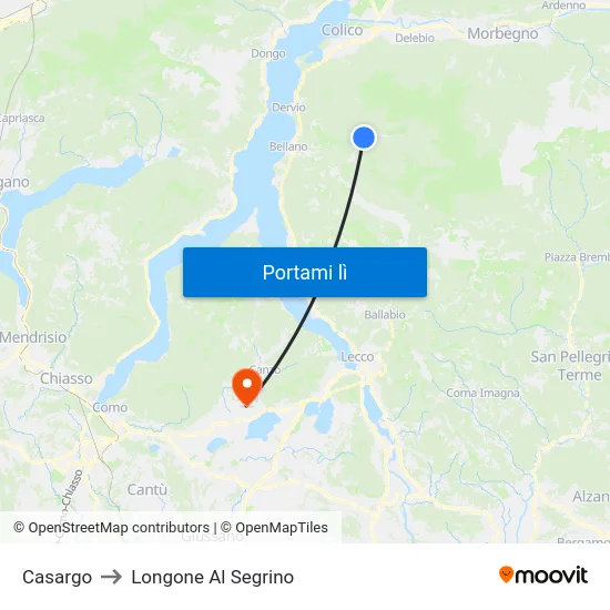 Casargo to Longone Al Segrino map