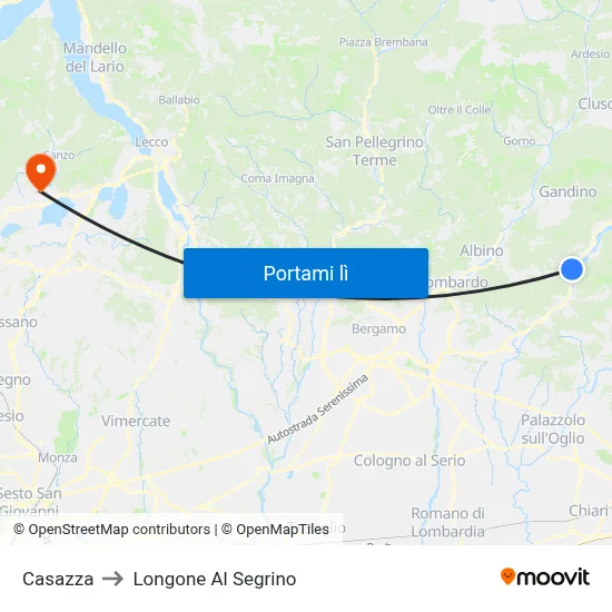 Casazza to Longone Al Segrino map