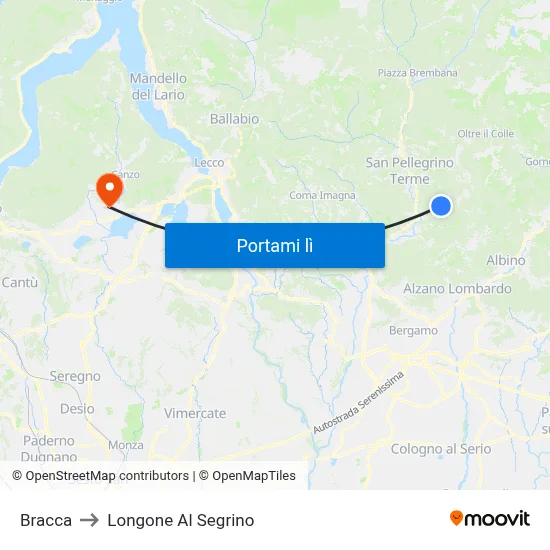 Bracca to Longone Al Segrino map