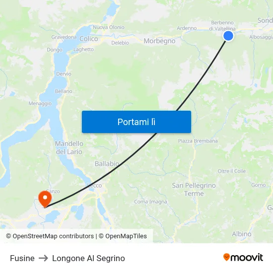 Fusine to Longone Al Segrino map