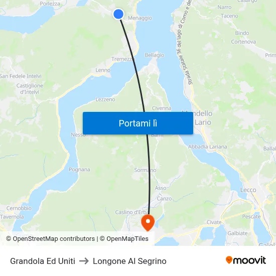 Grandola Ed Uniti to Longone Al Segrino map