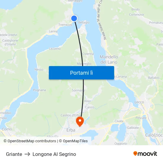 Griante to Longone Al Segrino map