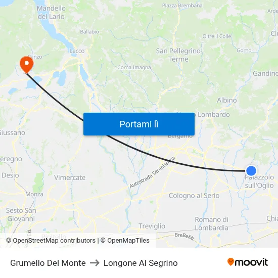 Grumello Del Monte to Longone Al Segrino map