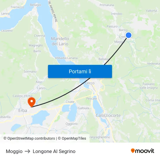 Moggio to Longone Al Segrino map