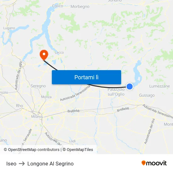 Iseo to Longone Al Segrino map