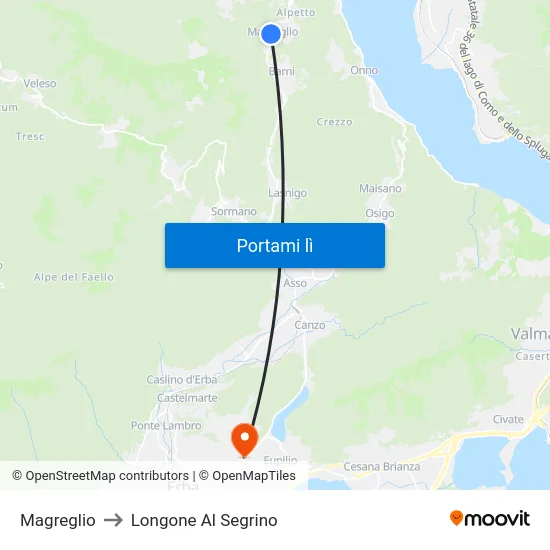 Magreglio to Longone Al Segrino map