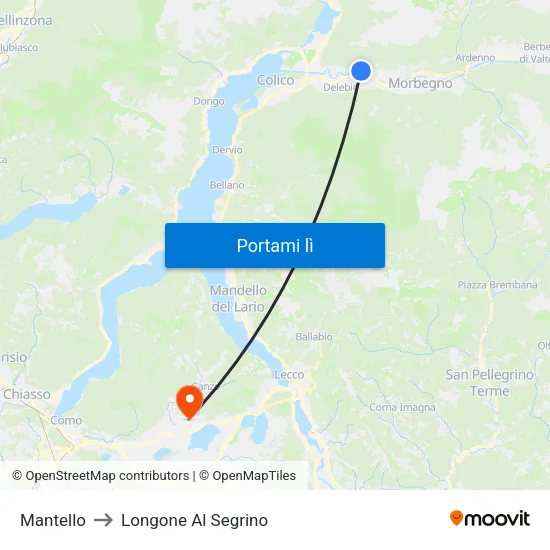 Mantello to Longone Al Segrino map