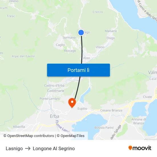 Lasnigo to Longone Al Segrino map