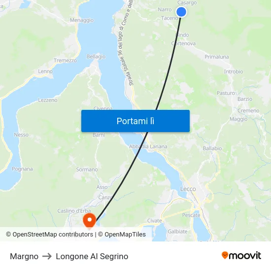 Margno to Longone Al Segrino map