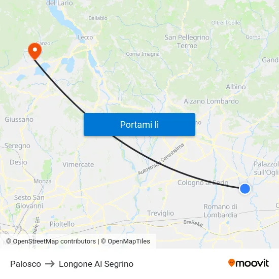 Palosco to Longone Al Segrino map