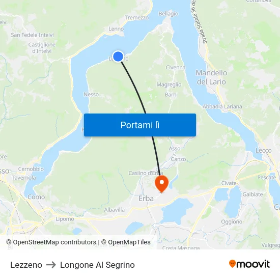 Lezzeno to Longone Al Segrino map