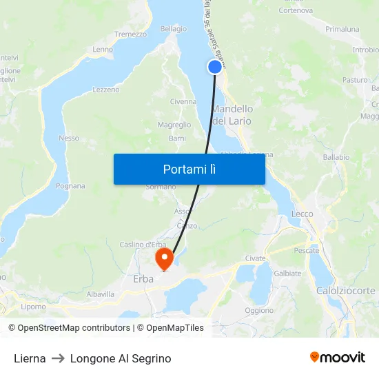 Lierna to Longone Al Segrino map