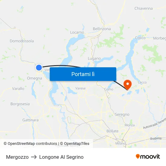 Mergozzo to Longone Al Segrino map