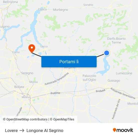 Lovere to Longone Al Segrino map