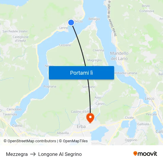 Mezzegra to Longone Al Segrino map
