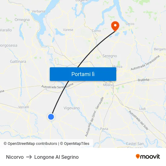 Nicorvo to Longone Al Segrino map