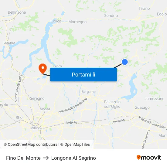 Fino Del Monte to Longone Al Segrino map