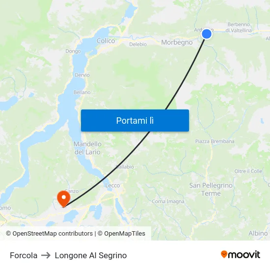 Forcola to Longone Al Segrino map