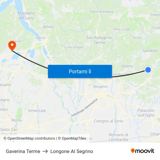 Gaverina Terme to Longone Al Segrino map
