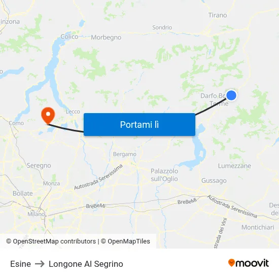 Esine to Longone Al Segrino map