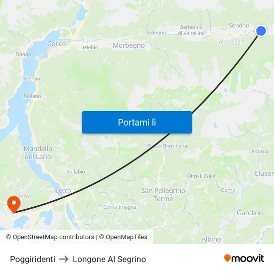 Poggiridenti to Longone Al Segrino map
