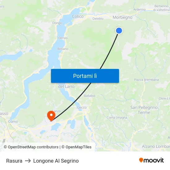 Rasura to Longone Al Segrino map