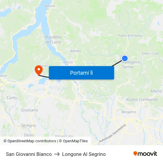 San Giovanni Bianco to Longone Al Segrino map