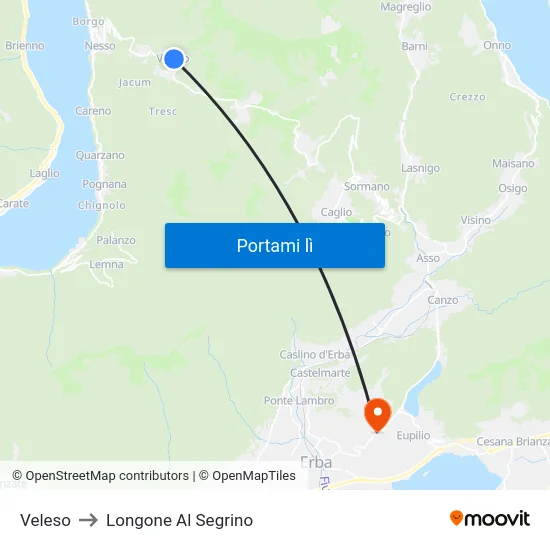 Veleso to Longone Al Segrino map