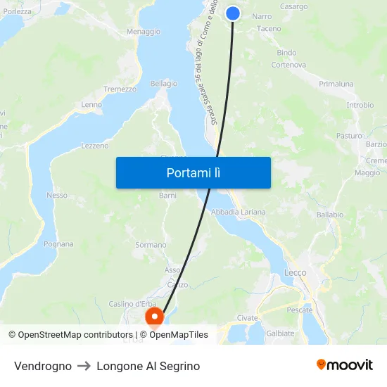 Vendrogno to Longone Al Segrino map