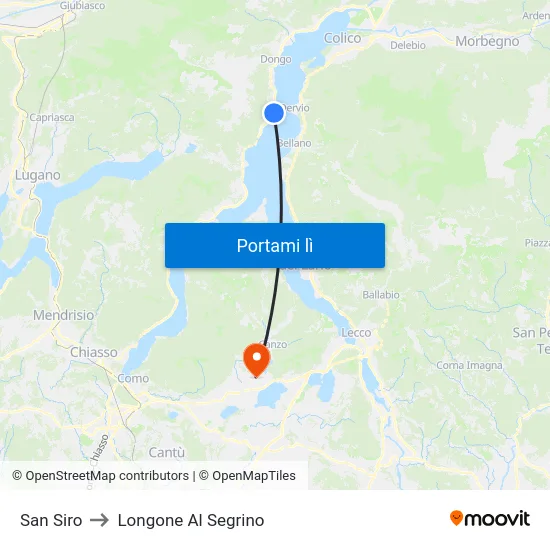 San Siro to Longone Al Segrino map