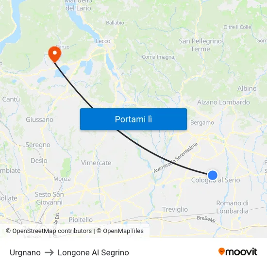 Urgnano to Longone Al Segrino map
