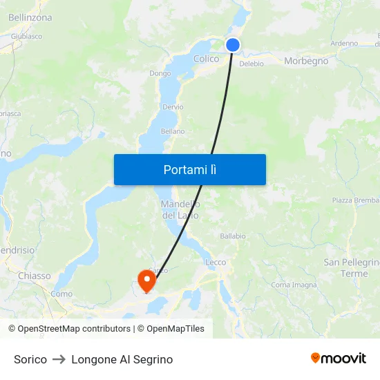 Sorico to Longone Al Segrino map