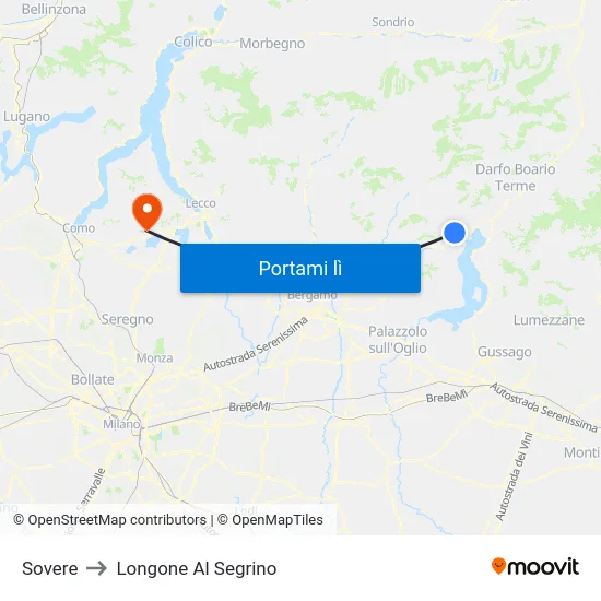 Sovere to Longone Al Segrino map