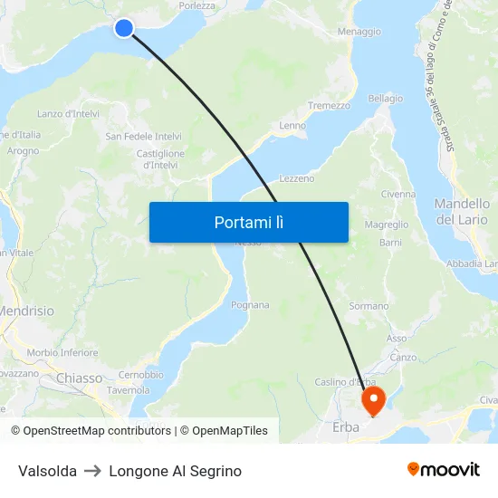 Valsolda to Longone Al Segrino map