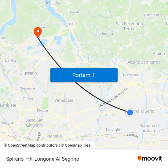 Spirano to Longone Al Segrino map