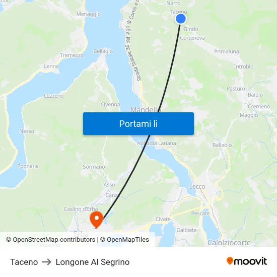 Taceno to Longone Al Segrino map